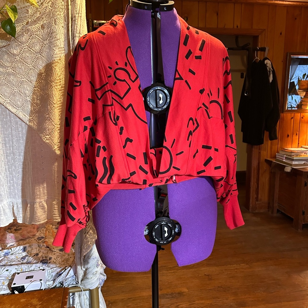 Vintage Red Graphic Keith Haring Blouse